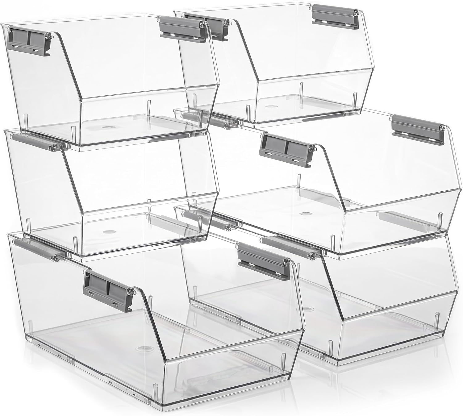 Set of six clear storage bins