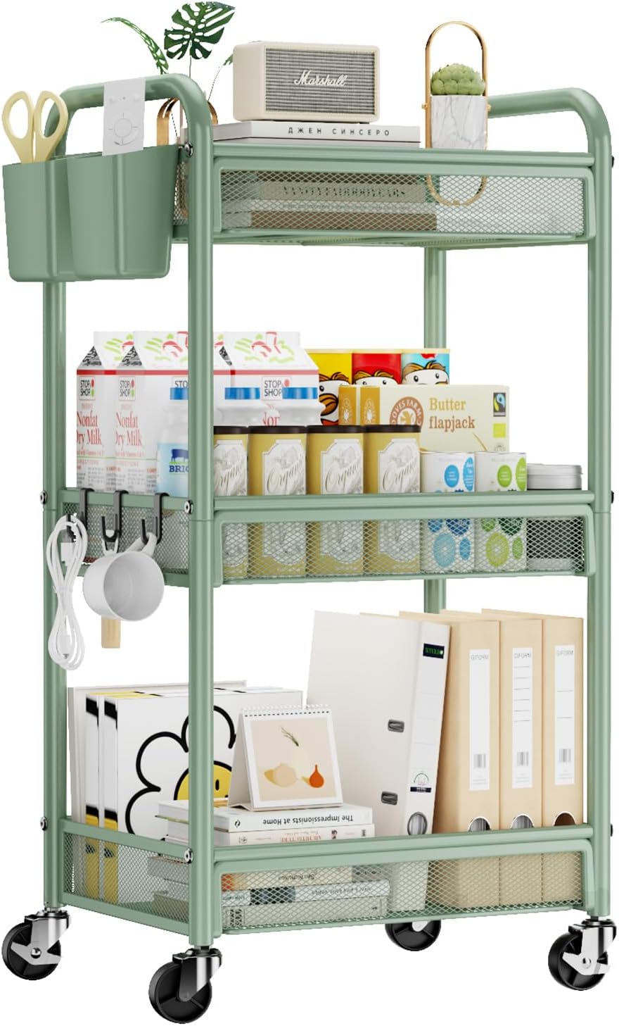 Three-tier rolling cart