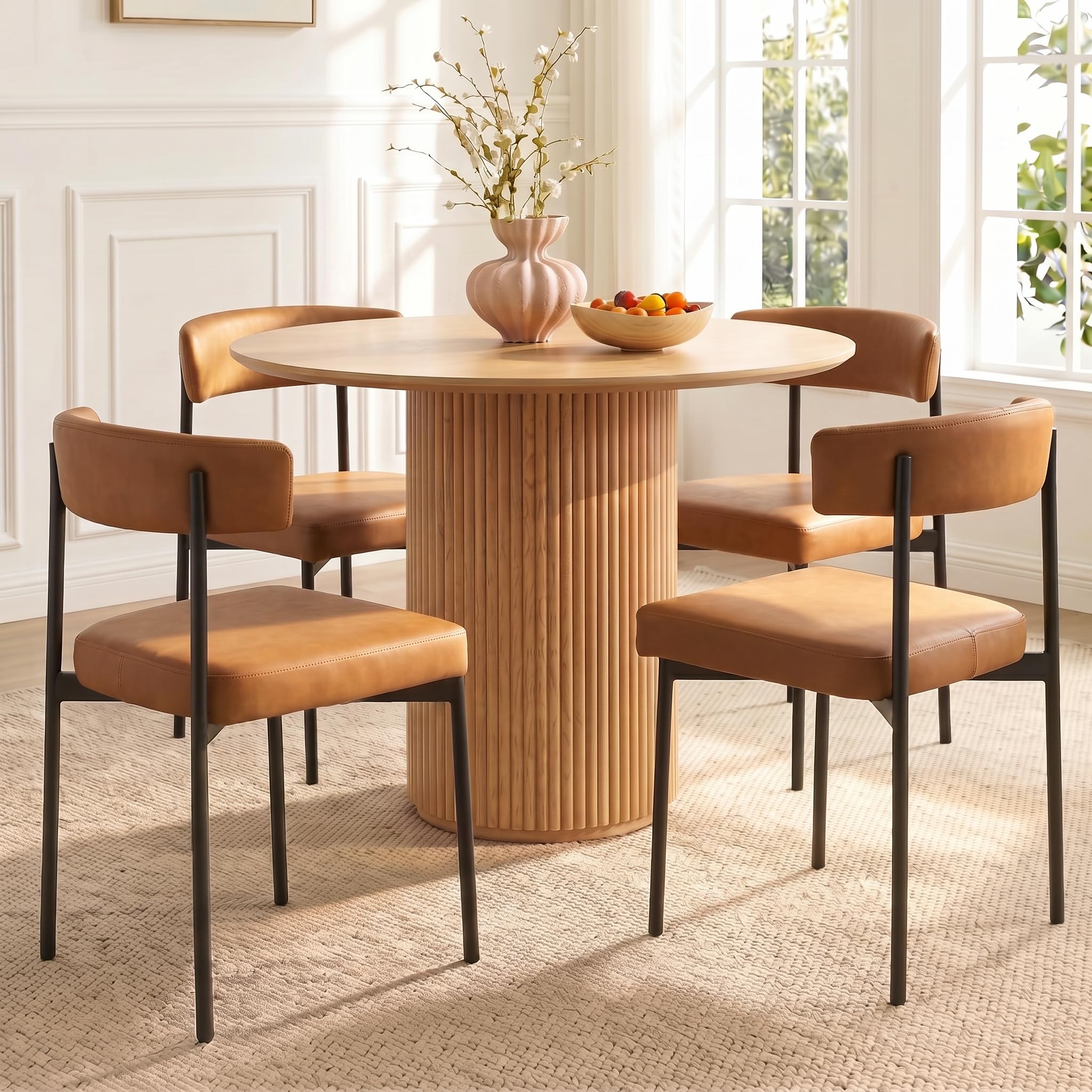 GrandNoor brown faux-leather dining chairs, set of four