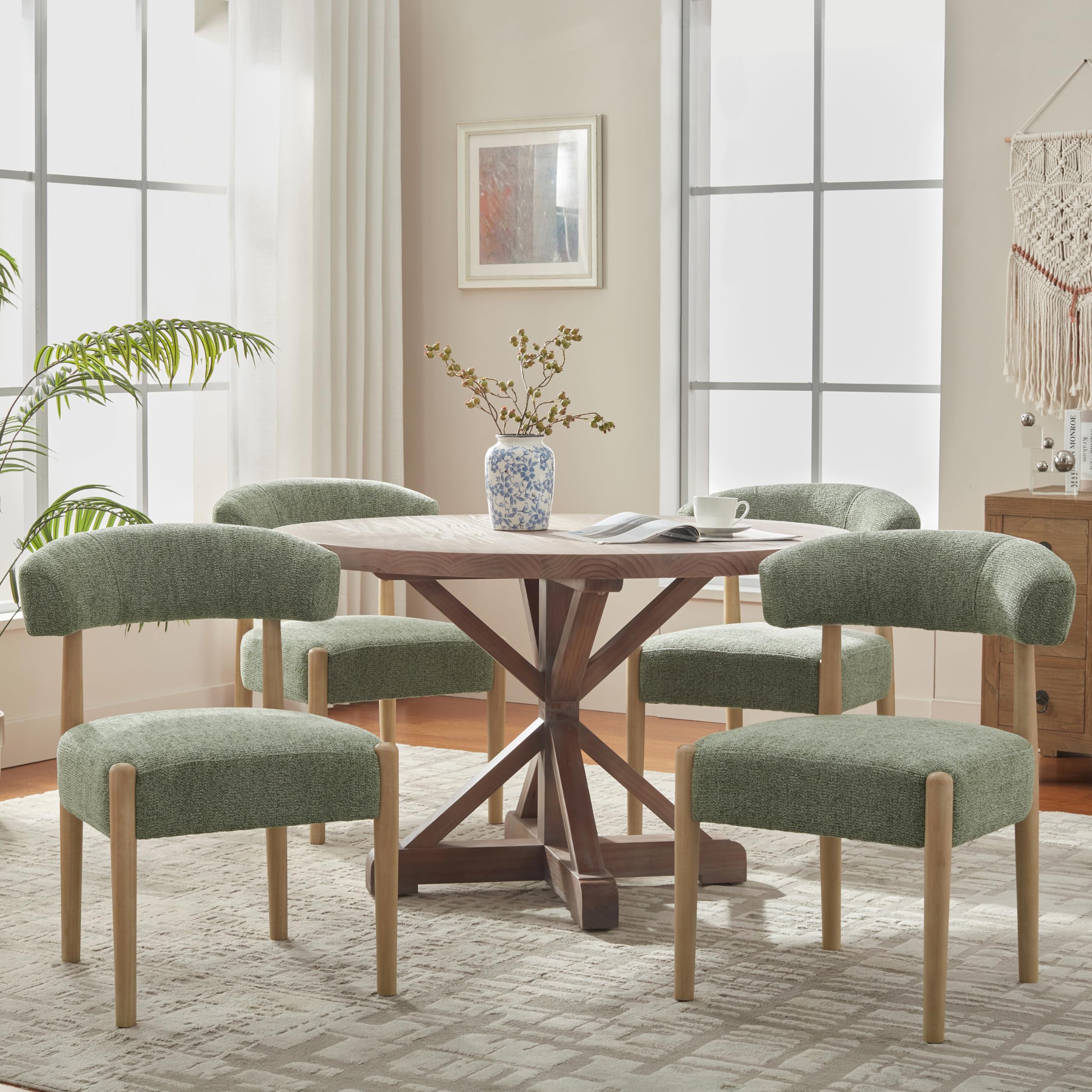 VKNOW green cushioned dining chairs, set of four