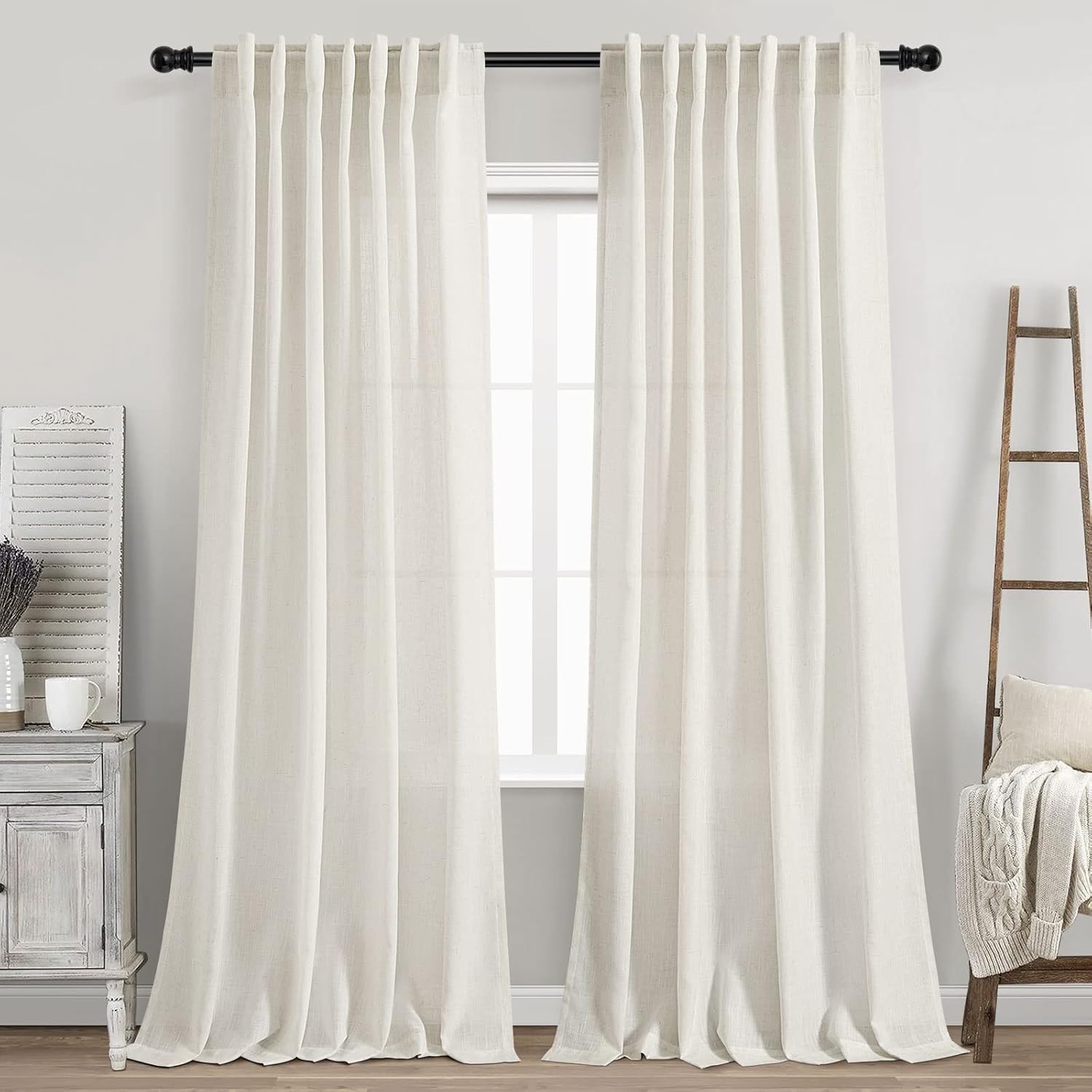 Natural ivory linen-look curtain panels