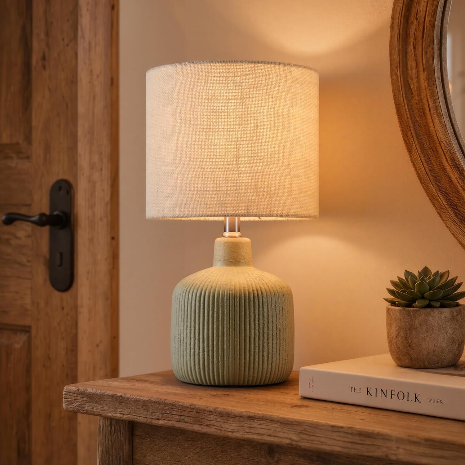 KAWOTI ceramic table lamp in olive green