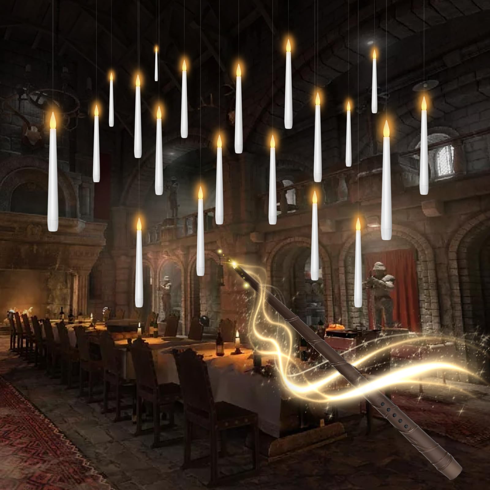 Floating Flameless Candles with Wand, 20-Piece Set