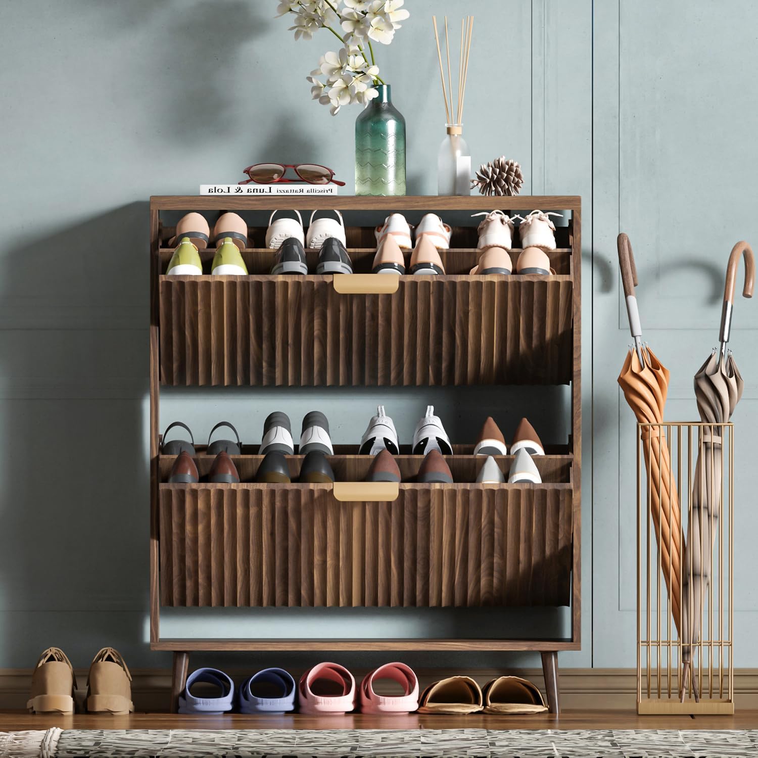 QIVOMIX walnut shoe cabinet