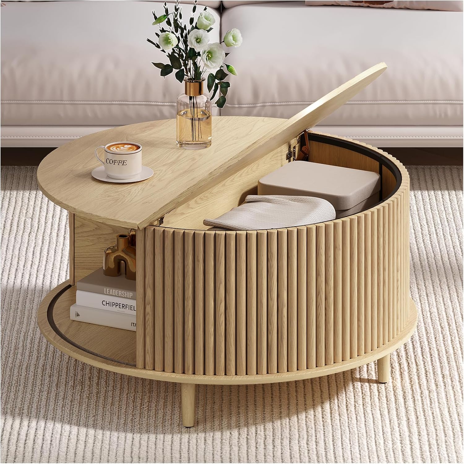 Vanvuson round oak coffee table