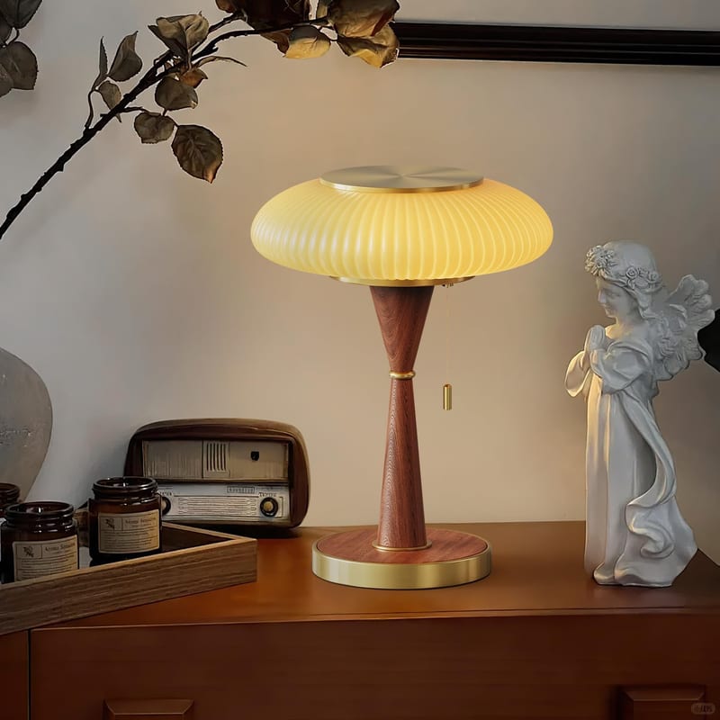 Gold mushroom lamp with a yellow shade